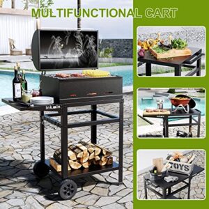 Inkmin Outdoor Dining Cart Double-Shelf Movable Table Stainless Steel Pizza Oven Trolley BBQ Stand Commercial Multifunctional Kitchen Food Prep Worktable