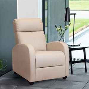 Tuoze Recliner Chair Modern PU Leather Recliners Chair Adjustable Home Theater Seating with Sofa Padded Cushion (Beige)