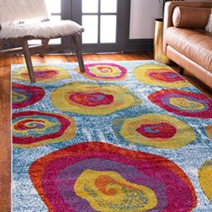Unique Loom Lyon Collection Colorful Modern Abstract Floral Area Rug, 4 x 6 Feet, Blue/Yellow