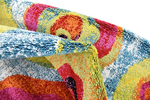 Unique Loom Lyon Collection Colorful Modern Abstract Floral Area Rug, 4 x 6 Feet, Blue/Yellow