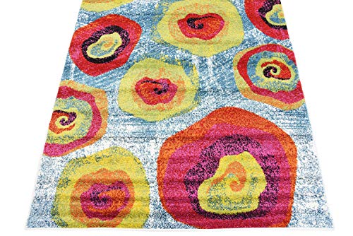 Unique Loom Lyon Collection Colorful Modern Abstract Floral Area Rug, 4 x 6 Feet, Blue/Yellow