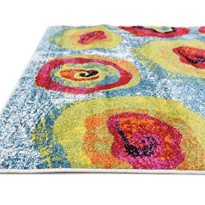 Unique Loom Lyon Collection Colorful Modern Abstract Floral Area Rug, 4 x 6 Feet, Blue/Yellow