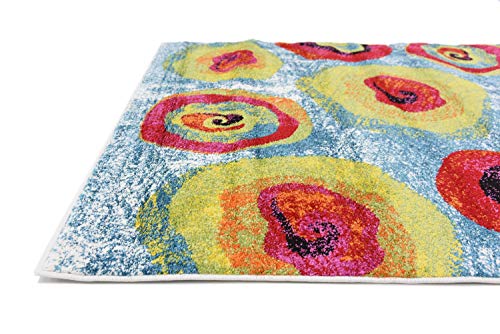 Unique Loom Lyon Collection Colorful Modern Abstract Floral Area Rug, 4 x 6 Feet, Blue/Yellow