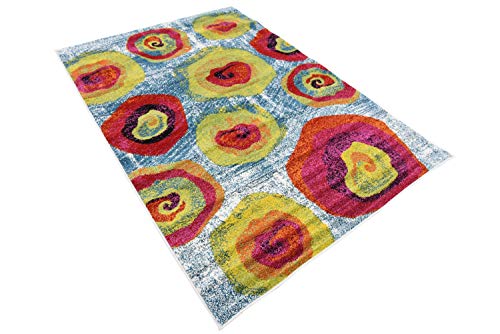 Unique Loom Lyon Collection Colorful Modern Abstract Floral Area Rug, 4 x 6 Feet, Blue/Yellow