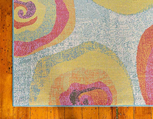 Unique Loom Lyon Collection Colorful Modern Abstract Floral Area Rug, 4 x 6 Feet, Blue/Yellow