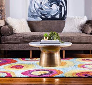 Unique Loom Lyon Collection Colorful Modern Abstract Floral Area Rug, 4 x 6 Feet, Blue/Yellow