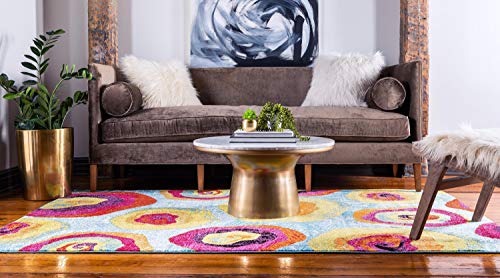 Unique Loom Lyon Collection Colorful Modern Abstract Floral Area Rug, 4 x 6 Feet, Blue/Yellow