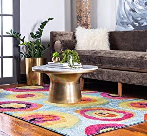 Unique Loom Lyon Collection Colorful Modern Abstract Floral Area Rug, 4 x 6 Feet, Blue/Yellow