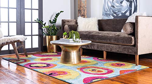 Unique Loom Lyon Collection Colorful Modern Abstract Floral Area Rug, 4 x 6 Feet, Blue/Yellow