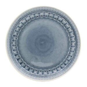 Euro Ceramica Fez 16 Piece Double Bowl Stoneware Reactive Crackleglaze Dinnerware Set, Service for 4, Teardrop Medallion Design, Grey