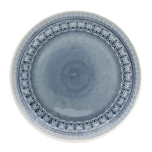 Euro Ceramica Fez 16 Piece Double Bowl Stoneware Reactive Crackleglaze Dinnerware Set, Service for 4, Teardrop Medallion Design, Grey