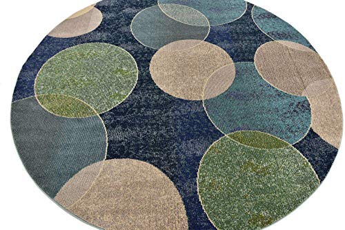 Unique Loom Chromatic Collection Modern Bokeh & Vibrant Abstract Area Rug for Any Home Décor, 8' 0" x 8' 0", Navy Blue/Beige