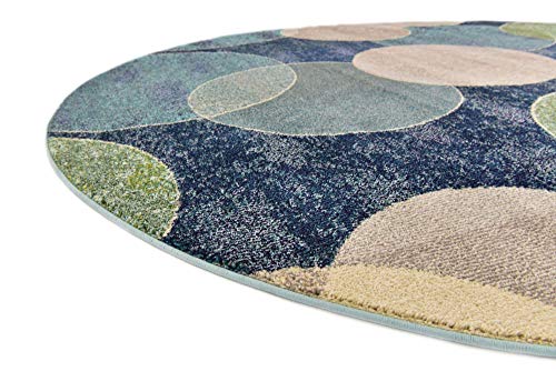 Unique Loom Chromatic Collection Modern Bokeh & Vibrant Abstract Area Rug for Any Home Décor, 8' 0" x 8' 0", Navy Blue/Beige