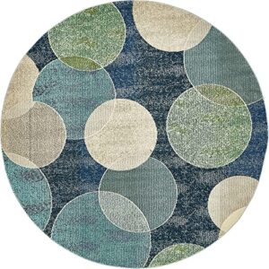 Unique Loom Chromatic Collection Modern Bokeh & Vibrant Abstract Area Rug for Any Home Décor, 8' 0" x 8' 0", Navy Blue/Beige