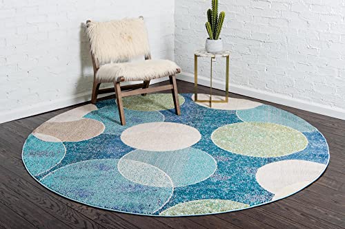 Unique Loom Chromatic Collection Modern Bokeh & Vibrant Abstract Area Rug for Any Home Décor, 8' 0" x 8' 0", Navy Blue/Beige