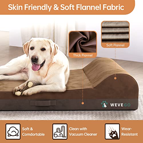 Orthopedic Dog Bed, Large Dog Bed with Pillow, Thicken Gel Memory Foam Flannel Fabric Dog Bed, Durable Waterproof Liner & Removable Washable Cover with Anti-Slip Bottom, Sizes Large Brown