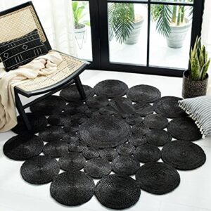 agro richer black circle design hand braided home living room round shape carpet living room farmhouse carpet rug (150×150 cm (5×5 sq.feet))