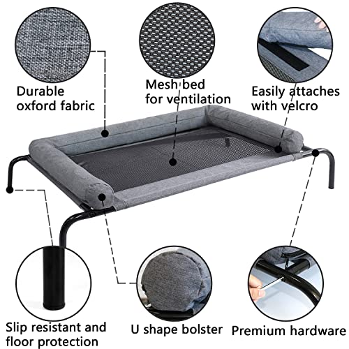 PETIME Cooling Elevated Pet Cushion Bed Raised Dog Cots Beds for Small Dogs, Portable Indoor & Outdoor Pet Hammock Bed, Frame with Breathable Mesh and Removable Bolsters (42 Inch)