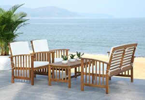 safavieh outdoor collection rocklin natural/ beige 4-piece conversation patio set with cushions