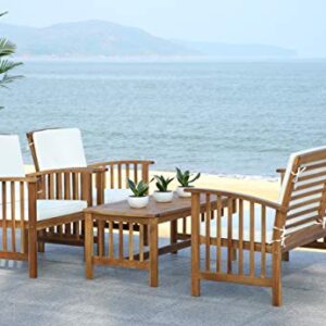 SAFAVIEH Outdoor Collection Rocklin Natural/ Beige 4-Piece Conversation Patio Set with Cushions