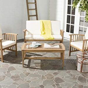 SAFAVIEH Outdoor Collection Rocklin Natural/ Beige 4-Piece Conversation Patio Set with Cushions