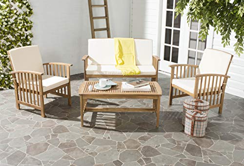 SAFAVIEH Outdoor Collection Rocklin Natural/ Beige 4-Piece Conversation Patio Set with Cushions