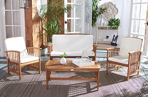 SAFAVIEH Outdoor Collection Rocklin Natural/ Beige 4-Piece Conversation Patio Set with Cushions