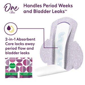 One by Poise Feminine Pads with Wings (2-in-1 Period & Bladder Leakage Pad for Women), Heavy Absorbency for Period Flow, Light Absorbency for Bladder Leaks, 18 Count (Pack of 3) Total 54 Count