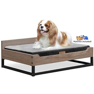 Wooden Dog Bed and Dog Couch with Water-Resistant Mattress, Small to Medium Elevated Pet Bed with Calming mattress, Greenguard Gold Certified, Dog Beds & Furniture, Milo - TailZzz