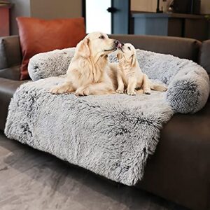 tinaco luxurious calming dogs/cats bed mats, washable removable couch cover, plush long fur mat for pets, waterproof lining, perfect for small, medium and large dogs and cats (gradient gray, xl)