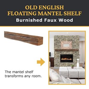 AZ Faux High-Density Polyurethane Faux Fireplace Mantel for Interior Decor | Lightweight Rustic Floating Wood Beam with Mounting Strip and Touch-Up Kit | Old English | 48" L x 4" W x 4" H | Burnished