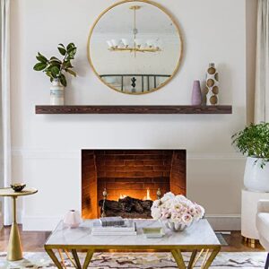 Fireplace Mantel | 60" W Wood Floating Shelves | Handcrafted Hollow Distressed Beam | Wall Mounted Wooden Display Shelfing | with Invisible Heavy Duty Metal Bracket | 60W x 3H x 8D, Dark Walnut