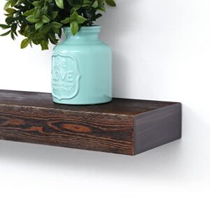 Fireplace Mantel | 60" W Wood Floating Shelves | Handcrafted Hollow Distressed Beam | Wall Mounted Wooden Display Shelfing | with Invisible Heavy Duty Metal Bracket | 60W x 3H x 8D, Dark Walnut