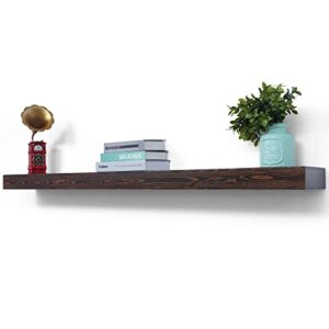 Fireplace Mantel | 60" W Wood Floating Shelves | Handcrafted Hollow Distressed Beam | Wall Mounted Wooden Display Shelfing | with Invisible Heavy Duty Metal Bracket | 60W x 3H x 8D, Dark Walnut