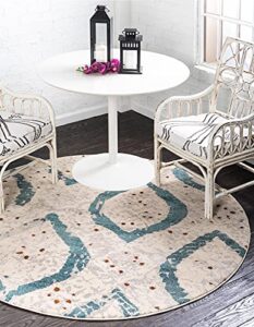 unique loom estrella collection modern abstract cream round rug (8′ 0 x 8′ 0)