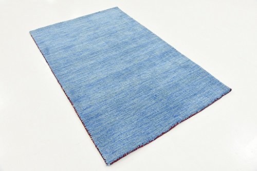 Unique Loom Solid Gava Collection 100% Natural Twisted Wool Modern Light Blue Area Rug (3' x 5')