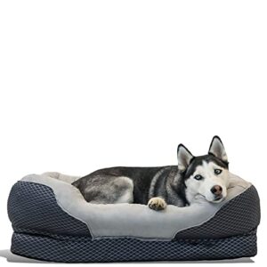 barksbar snuggly sleeper large gray diamond orthopedic dog bed with solid orthopedic foam, soft cotton bolster, and ultra soft plush sleeping space – 40 x 30 inches