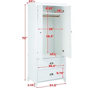 Prepac Yaletown 2 Door Armoire, 21"D x 31.5"W x 72"H, White