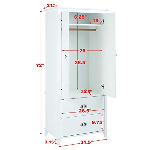 Prepac Yaletown 2 Door Armoire, 21"D x 31.5"W x 72"H, White