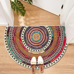 boho half round indoor entrance rug doormats 36×24 inches absorbent non-slip bedroom front back outdoor welcome for entryway machine washable, bohemia ethnic style pattern