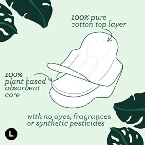 L. Organic Cotton Ultra Thin Pads For Women, Regular Absorbency, Free From Chlorine Bleaching Pesticides Fragrances Or Dyes, 84 Count