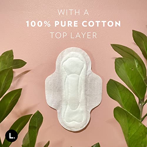 L. Organic Cotton Ultra Thin Pads For Women, Regular Absorbency, Free From Chlorine Bleaching Pesticides Fragrances Or Dyes, 84 Count