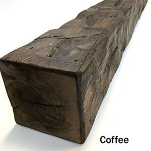 Wilson 8"x 8"x 72" Hand-Hewn Barn Beam Mantel, Rustic Coffee Color Solid Wood Shelf (1 Piece)