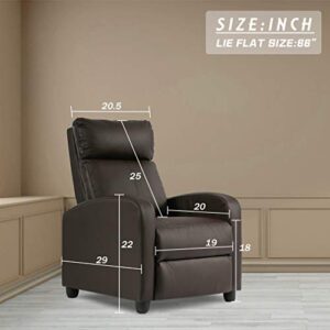 Recliner Chair for Living Room Massage Recliner Sofa Reading Chair Winback Single Sofa Home Theater Seating Modern Reclining Chair Easy Lounge with PU Leather Padded Seat Backrest (Brown)