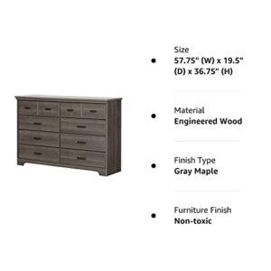 South Shore Versa 8-Drawer Double Dresser Gray Maple, Traditional