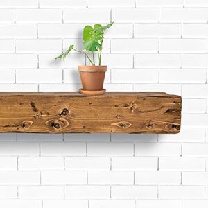 URBANDI Fireplace Mantel, Distressed, Rustic,1 tier Floating Shelf, Modern, Real Wood. (60Lx6Hx8D, Brown)