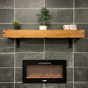 URBANDI Fireplace Mantel, Distressed, Rustic,1 tier Floating Shelf, Modern, Real Wood. (60Lx6Hx8D, Brown)