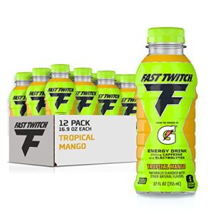 fast twitch energy drink from gatorade, tropical mango, 12oz bottles, (12 pack), 200mg caffeine, zero sugar, electrolytes