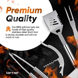 20 Piece Heavy Duty BBQ Grill Tools Set - Extra Thick Stainless Steel Spatula, Fork & Tongs. Complete Barbecue Accessories Kit in Aluminum Storage Case