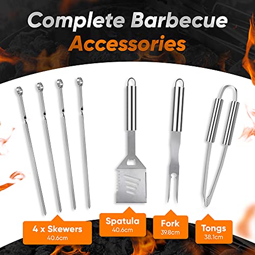 20 Piece Heavy Duty BBQ Grill Tools Set - Extra Thick Stainless Steel Spatula, Fork & Tongs. Complete Barbecue Accessories Kit in Aluminum Storage Case